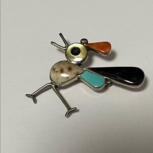 Genuine ZUNI signed pendant /convertible brooch- Inlay Bird